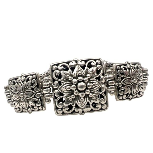 Sarda Jewelry - Sterling Silver Panel Bracelet Byzantine Medalion Toggle Clasp Sarda J Sherman